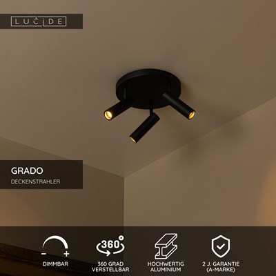 Lucide GRADO - Deckenstrahler - Ø 25 cm - 3xGU10 (MR11) - Schwarz